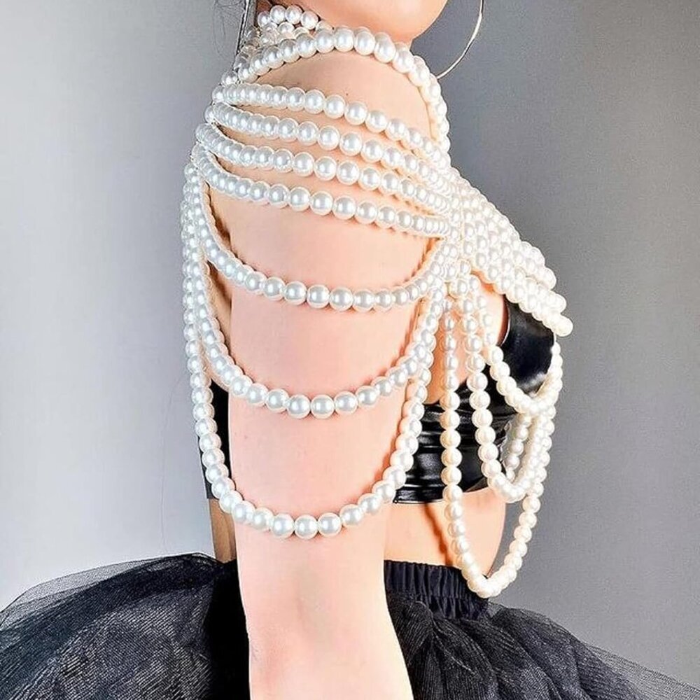 Pearl Body Chain Bra - Fashion Shoulder Necklaces Bra Chain Body Jewelry - Picture 6 of 6